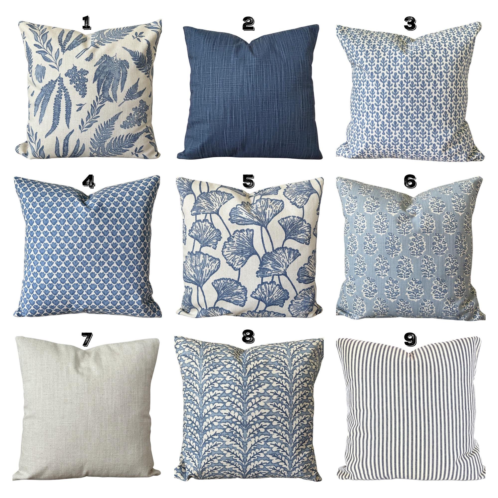 Blue Natural Pillow Covers Throw Pillow Toss Pillow Block Print Style Linen Shams Textured Mix and Match Couch Bed Pillow Case Various Sizes