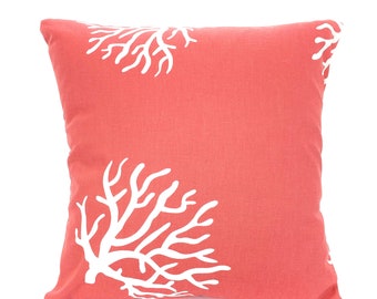 Coral Pillow Covers Nautical Cushions Decorative Throw Pillow Beach Pillow Coral White INDOOR Couch Bed Sofa Pillows Various Sizes