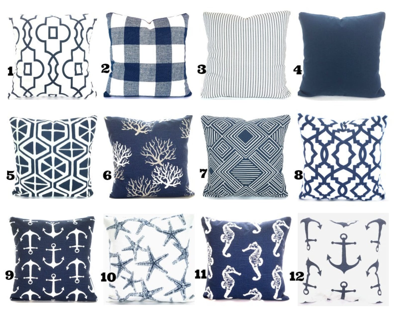 Blue Nautical Throw Pillow Covers Cushions Light Navy Blue Etsy