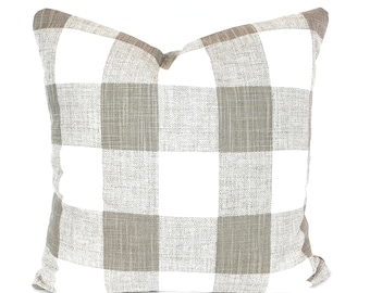 Tan White Buffalo Check Pillow Covers Decorative Throw Pillow Covers Cushions Taupe White Plaid Bed Pillows Couch Bed Sofa Various Sizes