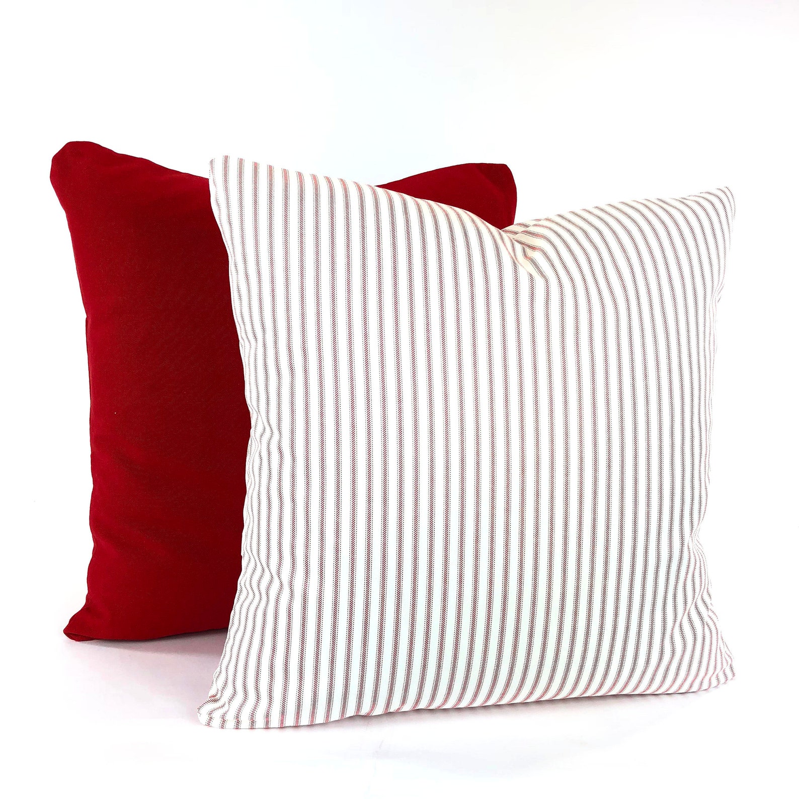 Farmhouse Red White Ticking Stripe Pillow Cover Decorative Etsy