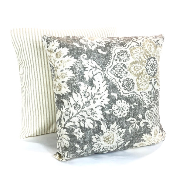 Gray Tan Off White Set Of Two Throw Pillow Covers Cushions Etsy
