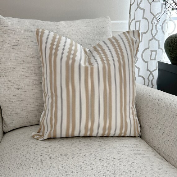 SALE Stripe Pillow Covers Tan Gray White Throw Pillow Cushions Toss Pillow Magnolia Home Neutral Couch Bed Sofa Pillows Various Sizes Etsy Canada