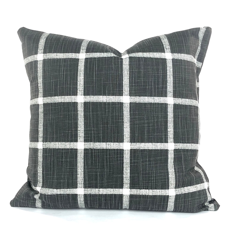 Black Ivory Windowpane Check Throw Pillow Covers Decorative Etsy