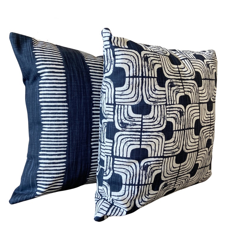 Navy Blue Stripe Pillow Covers Blue Decorative Throw Pillow Etsy