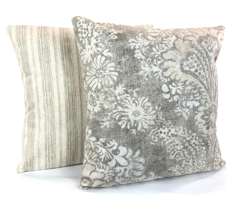 Farmhouse Pillow Covers Taupe Cream Decorative Throw Pillows Etsy