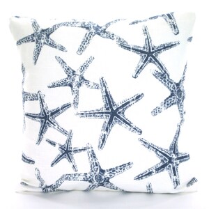 Blue Nautical Throw Pillow Covers Cushion Covers Light Navy Blue White Starfish Beach INDOOR Patio Cottage Sunroom Toss Pillow Various Sizes