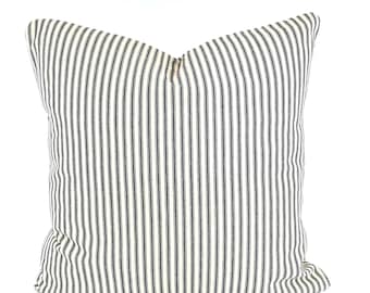 Black Ticking Stripe Pillow Covers Farmhouse Black Cream Stripe Pillow Cover Decorative Throw Pillows Black and Cream Various Sizes