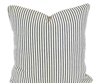 Ticking Stripe Black CREAM Pillow Cover Black Tan Couch Pillows Throw Pillows Cushion Covers Black and Cream Ticking Stripe Various Sizes