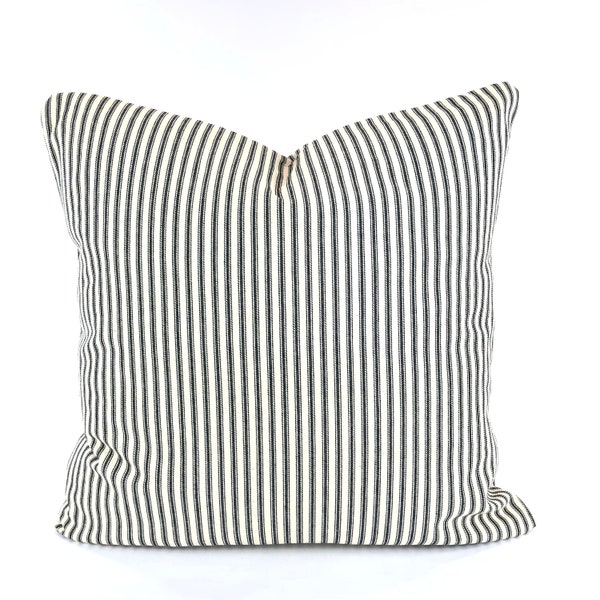 FARMHOUSE Black CREAM Ticking Stripe Pillow Cover Decorative Throw Pillows Cushion Covers Black and Cream Ticking Stripe Various Sizes