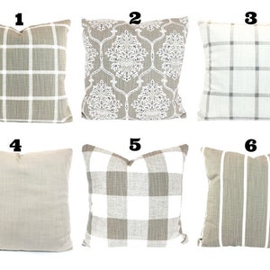 Tan Pillow Covers Tan White Pillows Cushions Ecru Taupe Ivory Buffalo Check Farmhouse Couch Throw Pillows Neutral Mix & Match Various Sizes