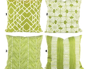 Chartreuse Green Pillow Covers Decorative Throw Pillows Cushion Lime Green White Slub Canvas Couch Bedroom Pillows Mix & Match Various Sizes