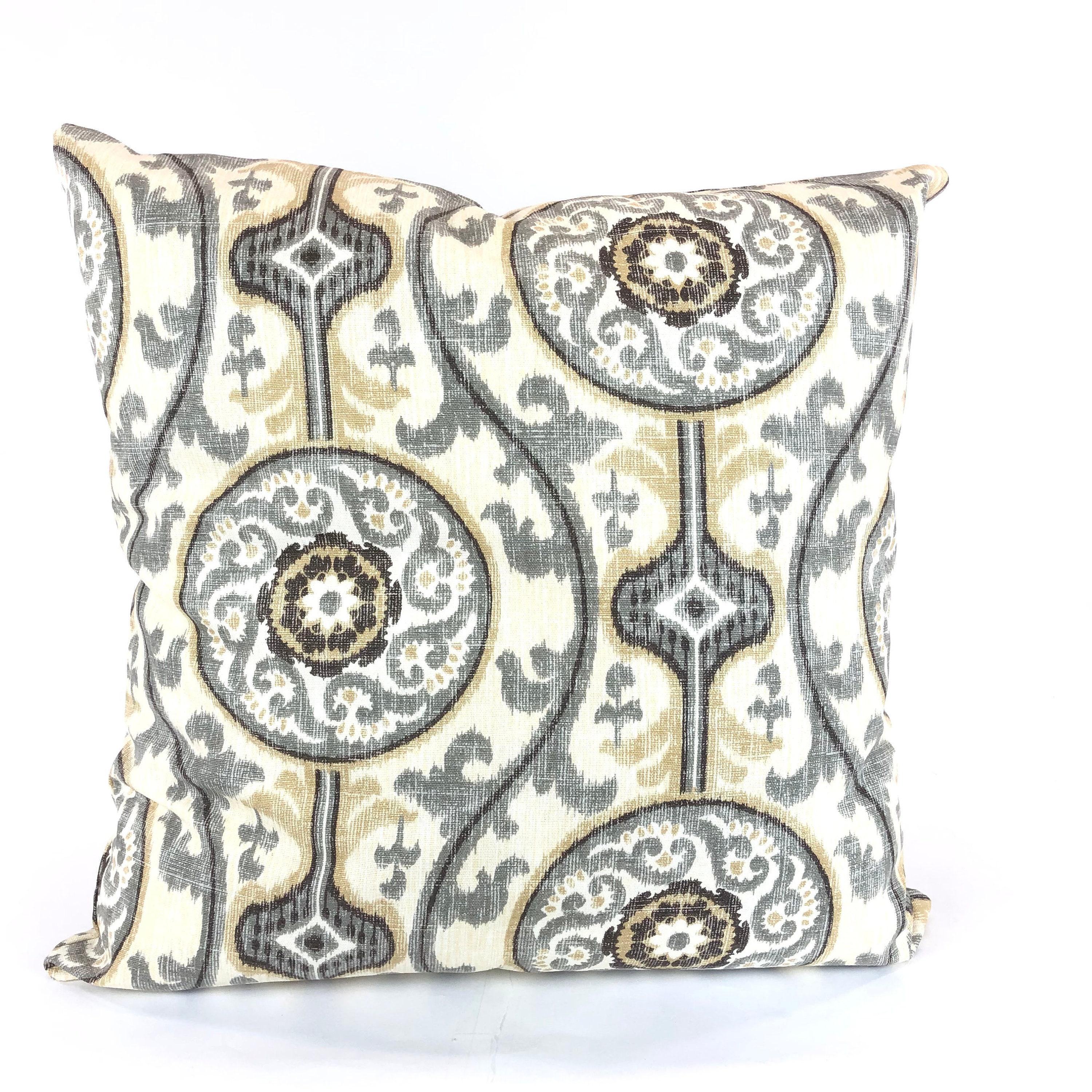 FARMHOUSE Throw Pillow Covers Gray Tan Gold Cushions Ikat Etsy