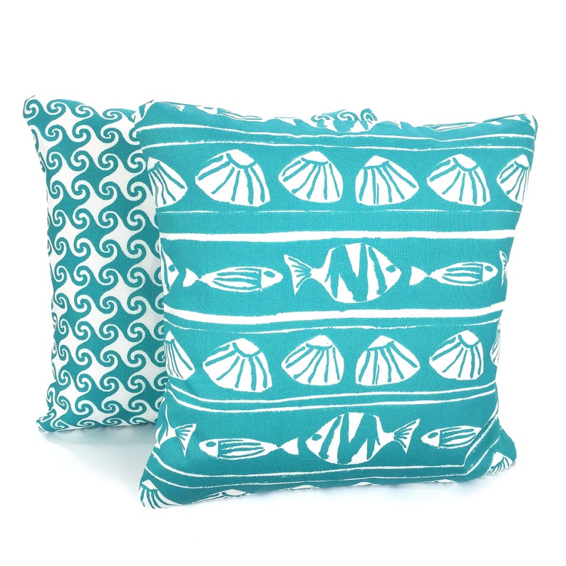 OUTDOOR Aqua Pillow Covers Beach Decor Throw Pillows Nautical Etsy