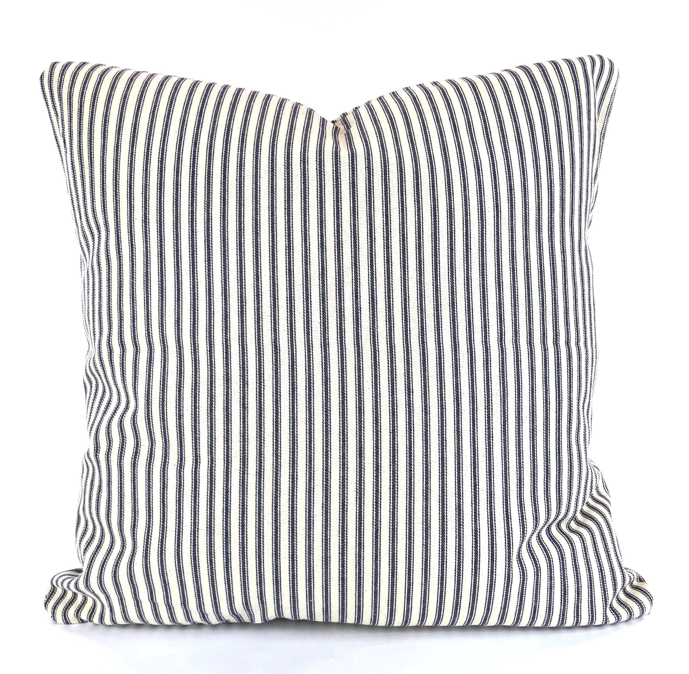 Blue Ticking Stripe Pillow Cover Navy Blue CREAM Decorative Throw Pillow Cushion Cover Navy Blue and Cream Ticking Stripe Various Sizes