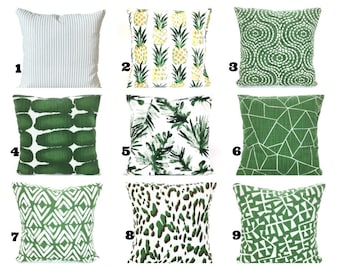 Green Throw Pillow Covers Decorative Pillows Cushions Pine Green Tan Brown White Slub Canvas Couch Bedroom Pillows Mix & Match Various Sizes