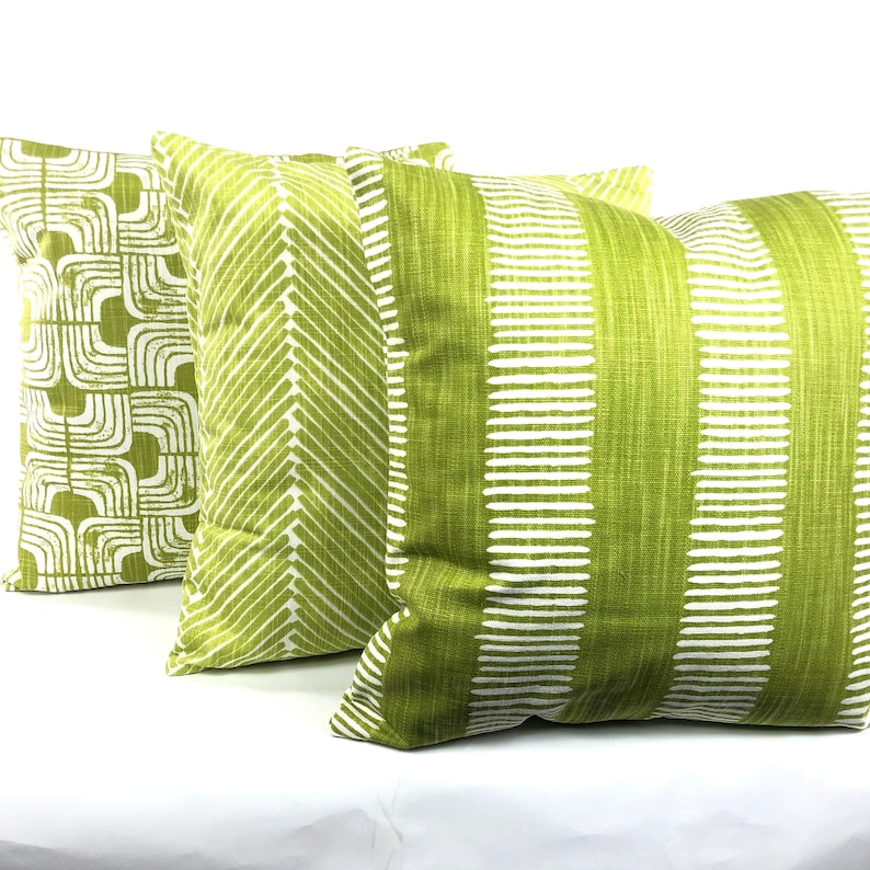 Lime Green White Geometric Pillow Covers Chartreuse Cushions | Etsy