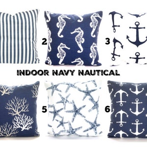 Nautical INDOOR Throw Pillow Covers Blue Cotton Pillows Decorative Cushions Light Navy Blue White Toss Pillows Mix & Match Various Sizes