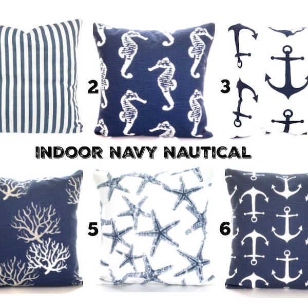 Nautical INDOOR Throw Pillow Covers Blue Cotton Pillows Decorative Cushions Light Navy Blue White Toss Pillows Mix & Match Various Sizes