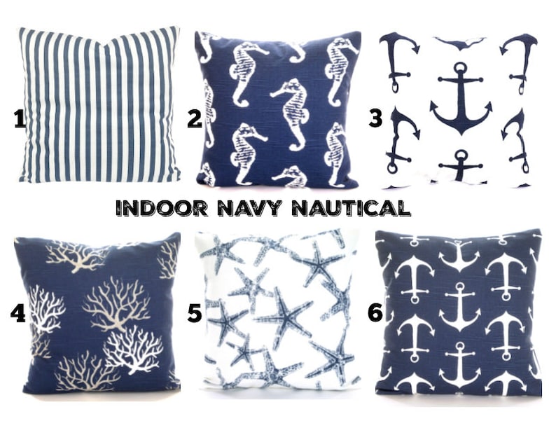 Nautical INDOOR Throw Pillow Covers Blue Cotton Pillows Etsy