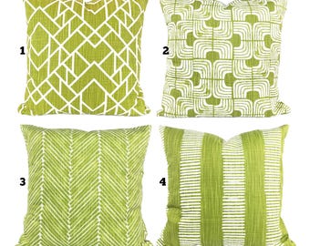 Lime Green Pillow Covers Decorative Throw Pillow Cushion  Chartreuse Green White Slub Canvas Couch Bedroom Pillows Mix & Match Various Sizes