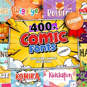 400+ Comic Font Bundle - Cartoon Font, Handwritten Fonts, Display Fonts, Kids Fonts, Cricut, Procreate, Canva, Commercial Use