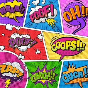 40+ Comic Style Action Bubbles SVG & PNG Set - Cartoon Clipart, Speech Bubbles, Comic Text, Commercial Use, Instant Download