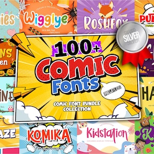 100+ Comic Font Bundle - Cartoon Font, Handwritten Fonts, Display Fonts, Kids Fonts, Cricut, Procreate, Canva, Commercial Use