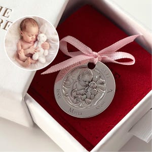 custom silver baby birth coin with photo engraving name weight date zodiac baptism keepsake gift for newborn christening or first birthday