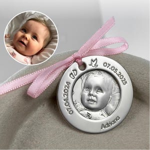 christening gift for baby girl custom silver photo coin with name birth and baptism dates keepsake for new mom or godmother present