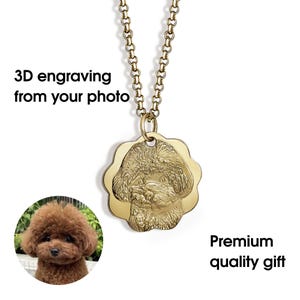 Custom Dog Portrait Necklace – Gold Pet Memorial Pendant with Engraving – Personalized Gift for Dog Lovers – Pet Keepsake Jewelry