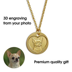 Custom Pet Portrait Necklace with Heart Frame – Gold-Plated Personalized Cat or Dog Pendant – Memorial Jewelry for Animal Lovers