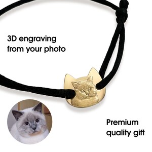 Personalized Cat Bracelet with Photo Engraving – Custom Pet Portrait Jewelry with Adjustable Cord – Gift for Cat Lovers or Memorial Keepsake