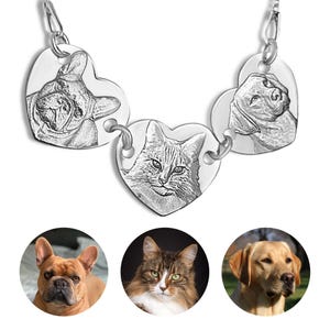 Heart Pet Portrait Necklace – Custom Engraved Photo Jewelry for Dog or Cat Lovers – Personalized Memorial Gift