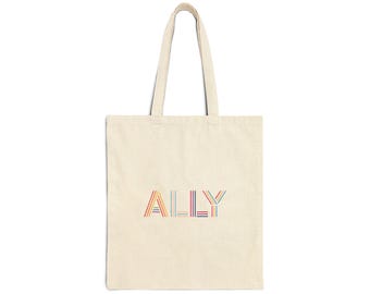 LGBTQ+ Pride Ally Cotton Canvas Tote Bag: Rainbow Design