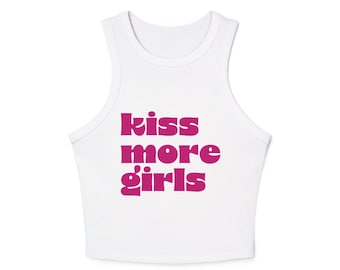 Kiss More Girls - Micro Rib Racer Tank Top | Bisexual Apparel | LGBTQ+ Pride