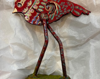 Hand-Painted Metal Bird Sculptures on Sun Base - Whimsical Folk Art Decor