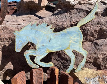 Hand-Crafted Metal Horse Sculpture: Azul, Wild Running Art – Freedom Spirit