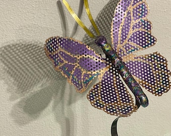 Hand-Crafted Metal Butterfly, Lace-Like Wings, Dancing Spring Base, USA Made