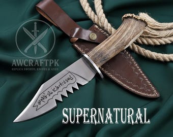 Handmade Supernatural Knife Replica: Stag Antler Handle, Leather Sheath