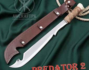 Predator 2 Machete Greyback Elder Sword  Movie Cosplay Prop Leather Sheath