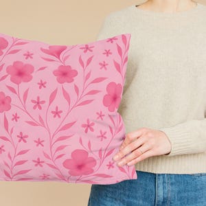 Cojín cuadrado floral rosa, cojín decorativo, decoración acogedora para el hogar, regalo para ella, acento bohemio primaveral, mejora de la sala de estar