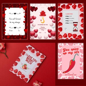 Set of 5 Editable Valentine's Day Love Card Templates - Front & Back Design, 3 Sizes | Digital Download, Printable DIY (Canva)
