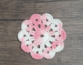 Pink and White Crochet Coasters