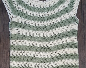 Crochet Acrylic Yarn Top Handmade White and Green