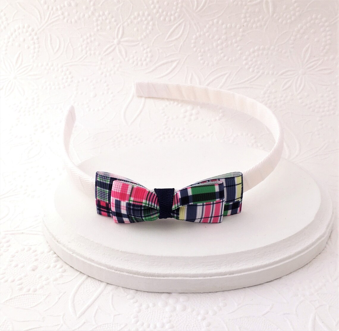 Madras Plaid Bow Headband Preppy Girls Toddlers Adults Flat Etsy