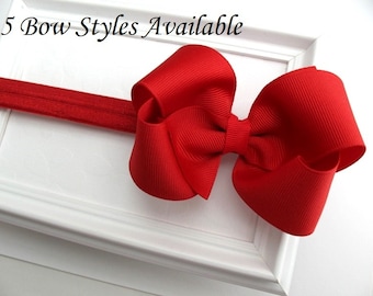 Red Baby Bow Headband, Christmas Headband, Infant Headband, Bow Headband, Newborn Headband, Red Bow Headband, Red Headband