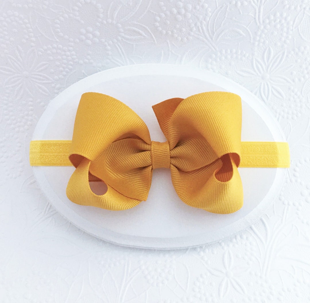 Mustard Gold Baby Headband Fall Hair Bow Headband Newborn Etsy
