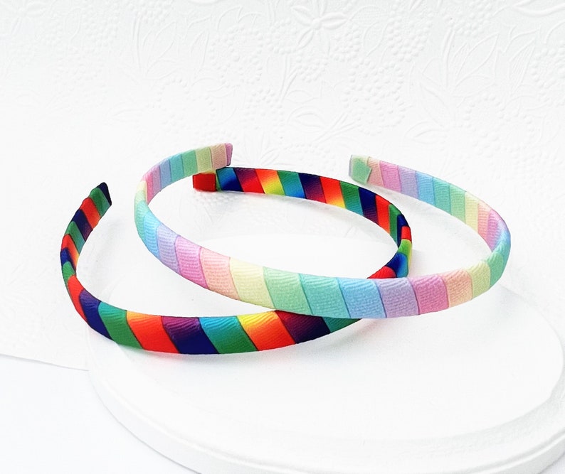 Set of Ombre Rainbow Ribbon Headbands Pastel Rainbow Bright - Etsy