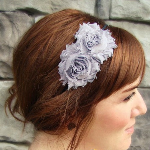 Headband for Women, Shabby Flower Headband in Charcoal Grey